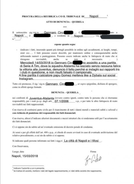 tifozi napolit denoncon juve atalanta