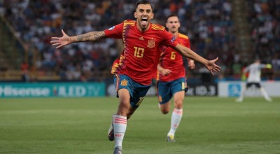 Dani Ceballos of Spain celebrates after opening the scoring during the UEFA Under 21 Championship 20