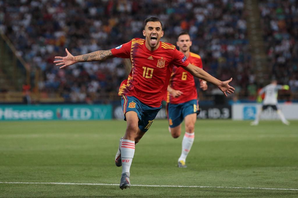 Dani Ceballos of Spain celebrates after opening the scoring during the UEFA Under 21 Championship 20