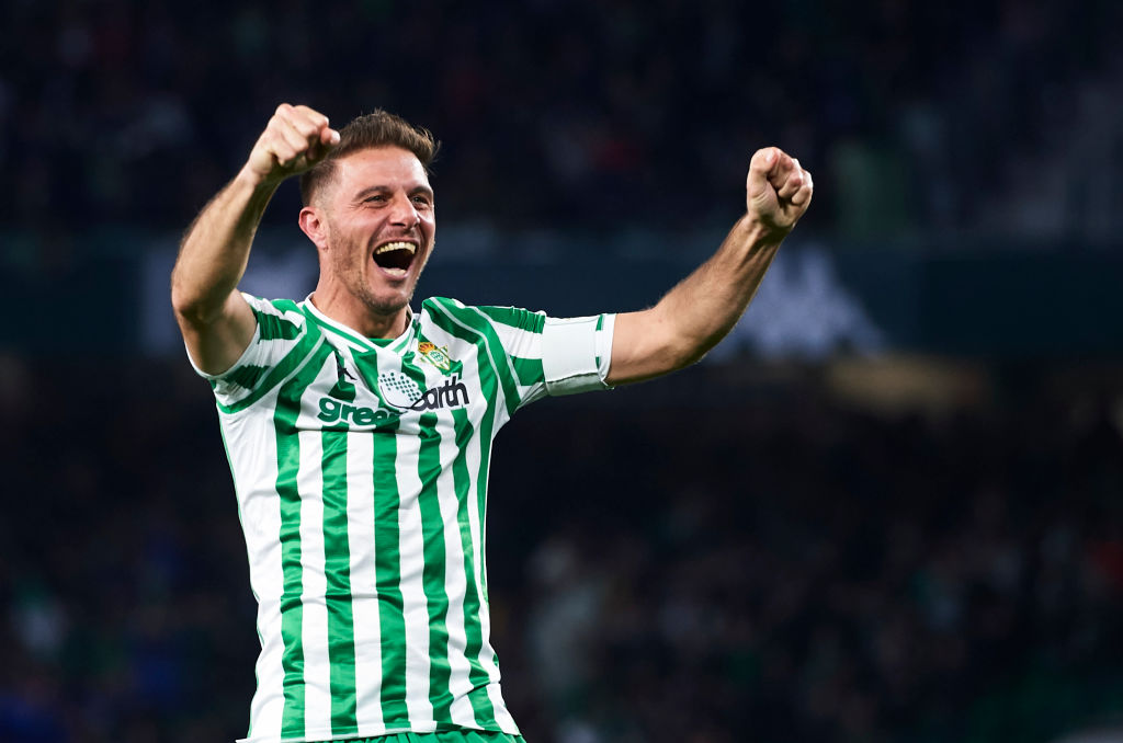 SEVILLE, SPAIN - FEBRUARY 07: Joaquin Sanchez of Real Betis celebrates after scoring his team's second goal during the Copa del Semi Final first leg match between Real Betis and Valencia at Estadio Benito Villamarin on February 07, 2019 in Seville, Spain. (Photo by Aitor Alcalde/Getty Images)