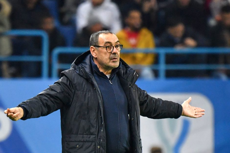 Juventus' Italian coach Maurizio Sarri reacts during the Supercoppa Italiana final football match between Juventus and Lazio at the King Saud University Stadium in the Saudi capital Riyadh on December 22, 2019. (Photo by GIUSEPPE CACACE / AFP) (Photo by GIUSEPPE CACACE/AFP via Getty Images)