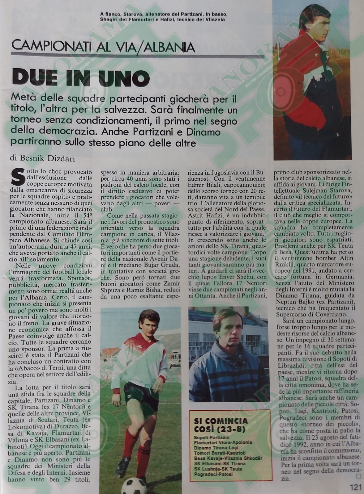 Faqe e “Guerin Sportivo” (12 gusht 1992) me shkrimin në prag të fillimit kampionatit të Shqipërisë 1992-‘93. 