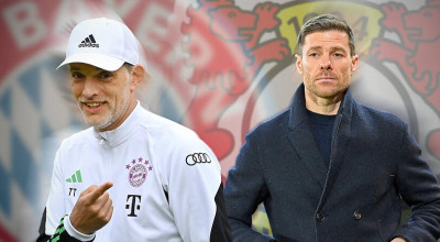 FOTOMONTAGE: Vorschau zum Bundesliagkracher FC Bayern Muenchen - Bayer Leverkusen. Trainer Thomas TUCHEL (Bayern Muenche