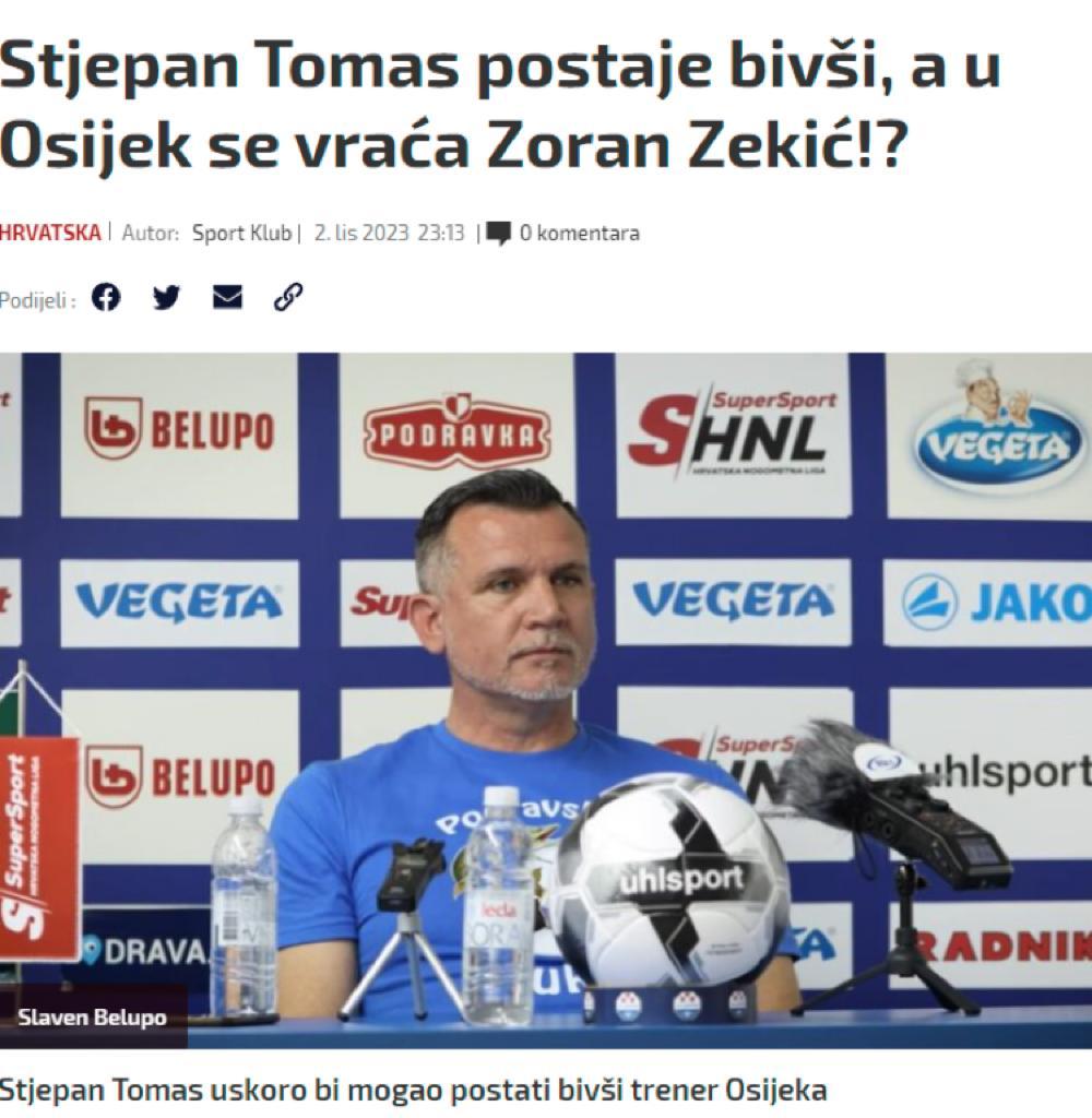 Faksimile e lajmit të Zekiç dhe në mediat kroate