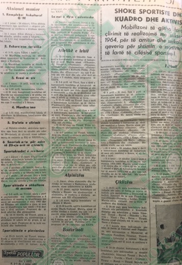 Faqja e parë e gazetës “Sporti” e datës 2 janar 1964, me kalendarin vjetor të sportit, ku mungon veprimtaria e boksit
