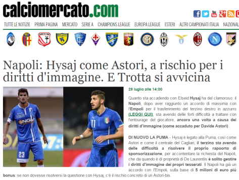 Faksimile e artikullit në "Calcio Mercato"