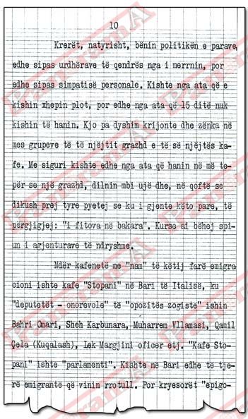 Faksimile e dokumentit me dorëshkrimin e daktilografuar të Enverit me kujtime për Bahri Omarin