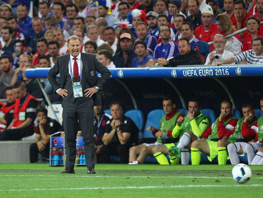 Albania manager Giovanni De Biasi reacts during the UEFA European Championships 2016 , group A match between France and Albania played at Stadium Velodrome , Marseille , France on June 15th 2016 / Football - UEFA European Championships 2016 Group Stage Group A France v Albania Stade Velodrome, Marseille, France 15 June 2016 Â PUBLICATIONxNOTxINxUKxFRAxNEDxESPxSWExPOLxCHNxJPN BPI_MZE_France_v_Albania_025.JPG Albania Manager Giovanni de Biasi reacts during The UEFA European Championships 2016 Group A Match between France and Albania played AT Stage Velodrome Marseille France ON June 15th 2016 Football UEFA European Championships 2016 Group Stage Group A France v Albania Stade Velodrome Marseille France 15 June 2016 Â PUBLICATIONxNOTxINxUKxFRAxNEDxESPxSWExPOLxCHNxJPN jpg