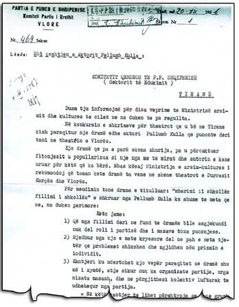 Faksimile e letrës që Sekretari i Parë i Vlorës i dërgonte për Komitetin Qendror