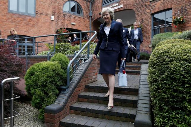 Britain's Home Secretary Theresa May arrives to speak during her Conservative party leadership campaign at the Institute of Engineering and Technology in Birmingham