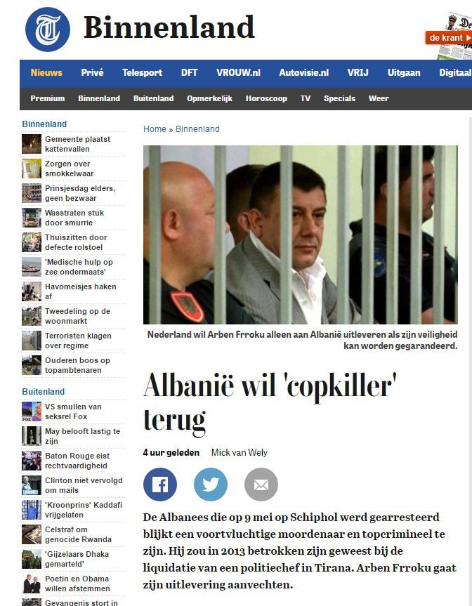 Faqja online e gazetës "Telegraaf"