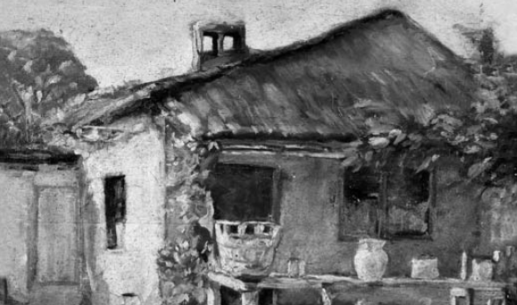 Pamje shtëpie, bojë vaji në kompensatë, 1936