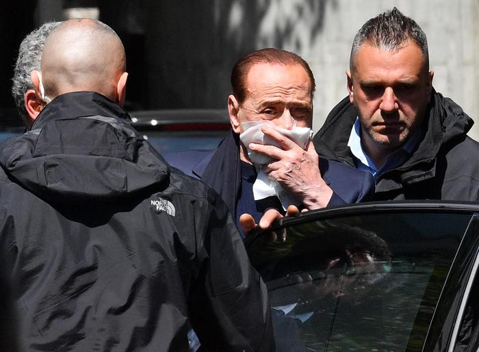 Former Italian Prime Minister Silvio Berlusconi leaves the Madonnina clinic in Milan, Italy, after receiving three stitches, 29 April 2017. Berlusconi has been treated by a doctor after a fall in Portofino on the Ligurian coast.  Ansa/Daniel Dal Zennaro