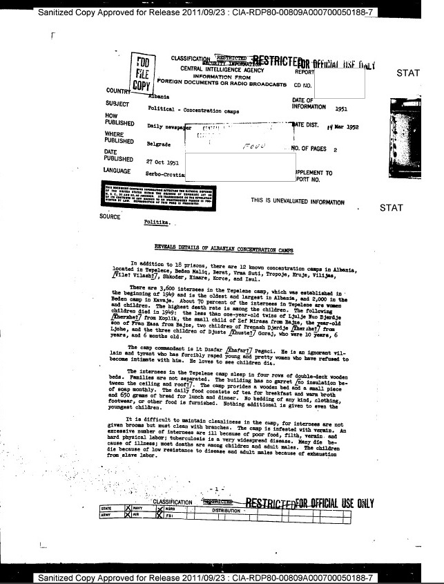 dokumenti i CIA per kampin e tepelenes