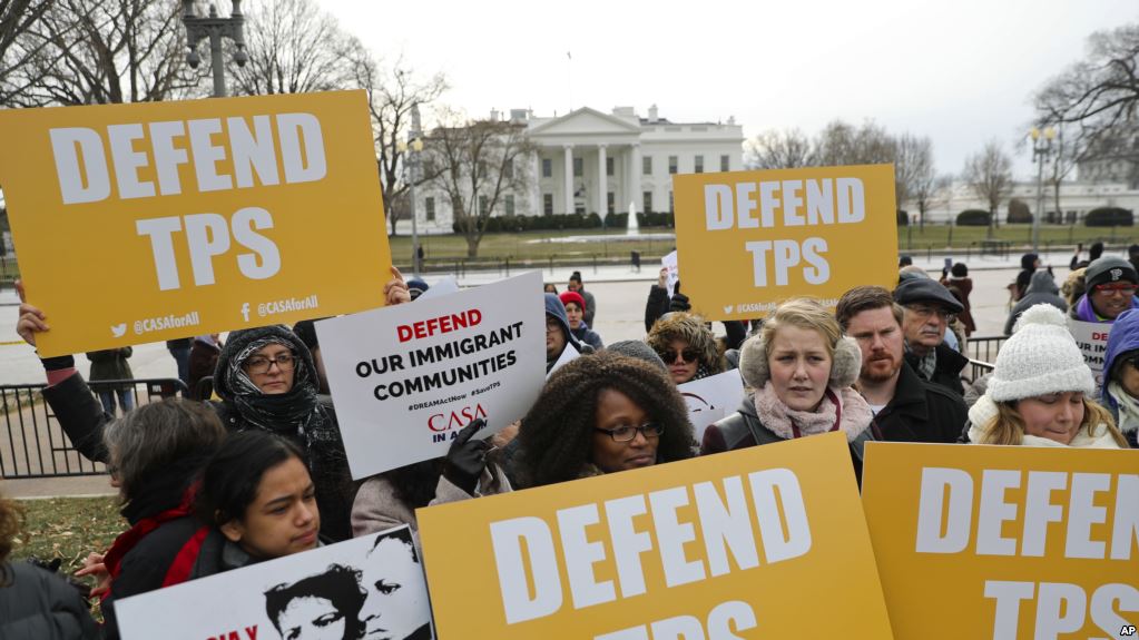 CASA de Maryland, an immigration advocacy and assistance organization, holds a rally in Lafayette Park, across from the White House in Washington, Monday, Jan. 8, 2018, in reaction to the announcement regarding Temporary Protective Status for people from El Salvador. The Trump administration is ending special protections for Salvadoran immigrants, forcing nearly 200,000 to leave the U.S. by Sept. 2019 or face deportation. El Salvador is the fourth country whose citizens have lost Temporary Protected Status under President Donald Trump, and they have been, by far, the largest beneficiaries of the program, which provides humanitarian relief for foreigners whose countries are hit with natural disasters or other strife. (AP Photo/Pablo Martinez Monsivais)