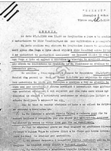 Faksimile të procesverbalit të mbledhjes m e Zv.ministrin e Punëve të Brendshme, Zylyftar Ramizi në vitin 1988, për Ilir Demaliajn. Fletë nga dosja e Sigurimit të Shtetit për Demaliajn