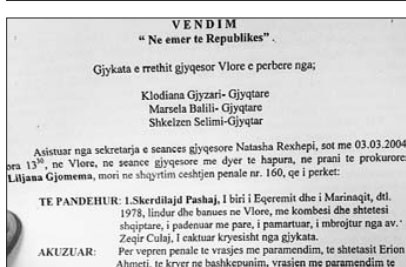 Faksimile e vendimit të Shkëlzen Selimit 