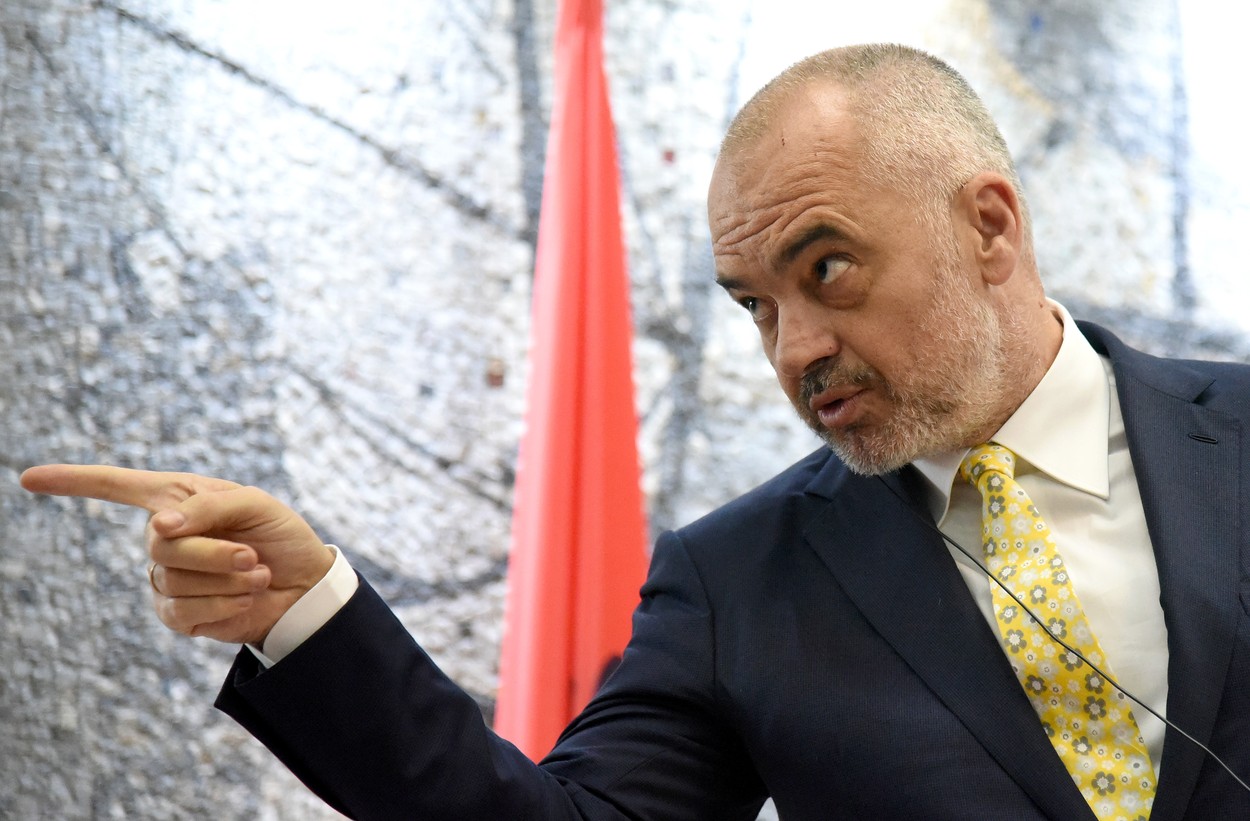 Albanian Prime Minister Edi Rama speaks during a joint press conference with Prime Minister of Montenegro Dusko Markovic (not pictured), at the Vila Gorica, in Podgorica, Montenegro, 03 April 2017. Rama arrived in Podgorica for a one day official visit., Image: 327638623, License: Rights-managed, Restrictions: , Model Release: no, Credit line: Profimedia, TEMP EPA