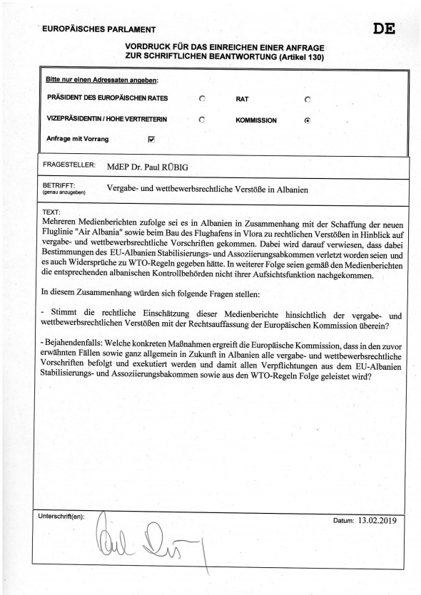 Letra e deputetit të PE, drejtuar Mogerinit
