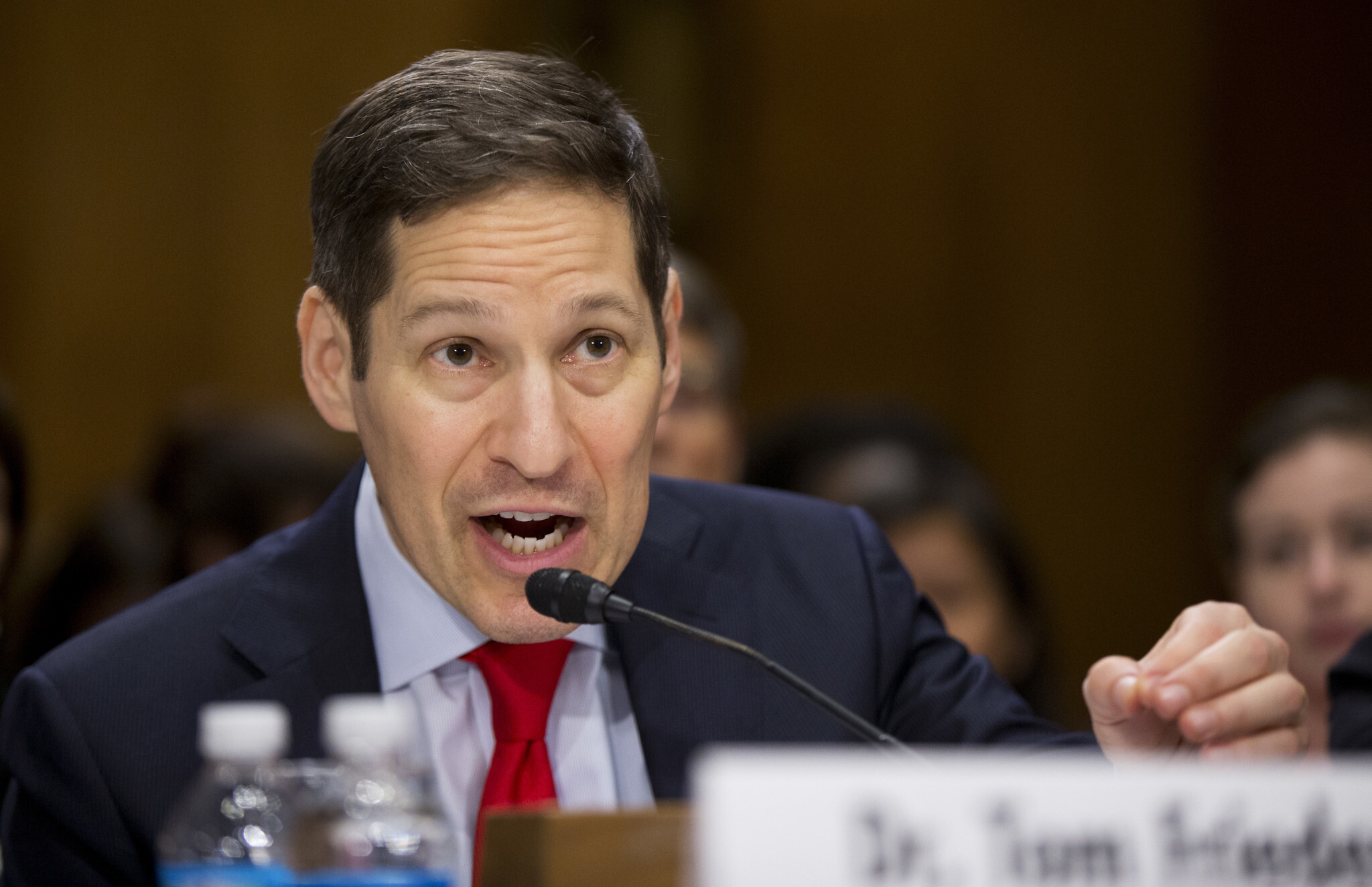 In this photo taken July 13, 2016, Centers for Disease Control and Prevention Director Tom Frieden testifies on Capitol Hill in Washington, Frieden, the head of the government's fight against the Zika virus said that "we are now essentially out of money" and warned that the country is "about to see a bunch of kids born with microcephaly" in the coming months. The warning came as lawmakers start to sort out a stopgap government funding bill that is being targeted to also carry long-delayed money to battle Zika.  (AP Photo/Manuel Balce Ceneta)
