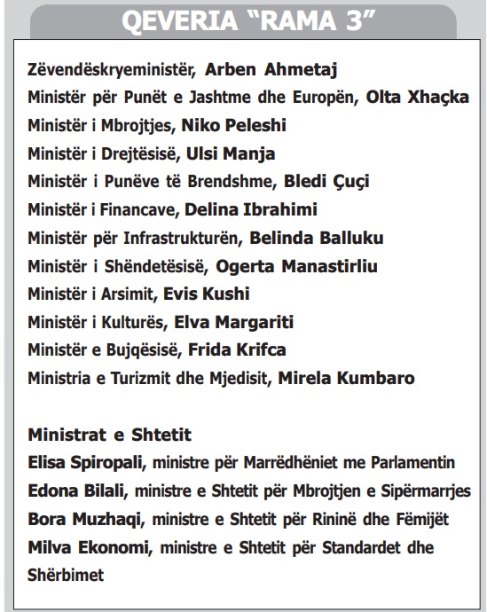 qeveria rama 3 emrat e ministrave