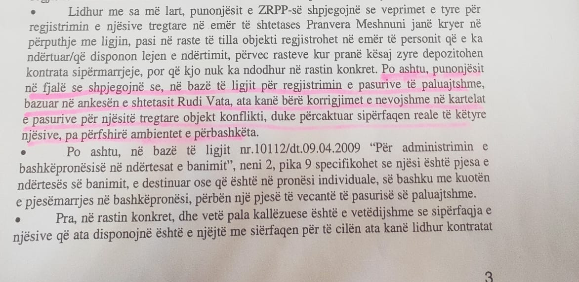 Dokumenti i prokurorise, ku ZRPP pranonte korrigjoje siperfaqen e dyqaneve te blera nga familja Vata!