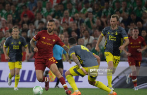TIRANA, ALBANIA - MAY 25:  Lorenzo Spinazzola of AS Roma in action during the UEFA Conference League final match between AS Roma and Feyenoord at Arena Kombetare on May 25, 2022 in Tirana, Albania. (Photo by Luciano Rossi/AS Roma via Getty Images)