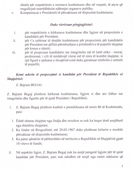 propozimi i PS per Presidentin 2