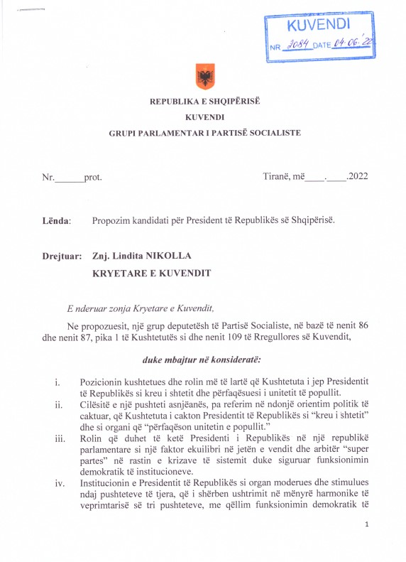 propozimi i PS per Presidentin