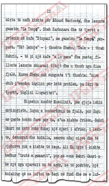 Faksimile e dokumentit me dorëshkrimin e daktilografuar të Enverit me kujtime për Bahri Omarin3