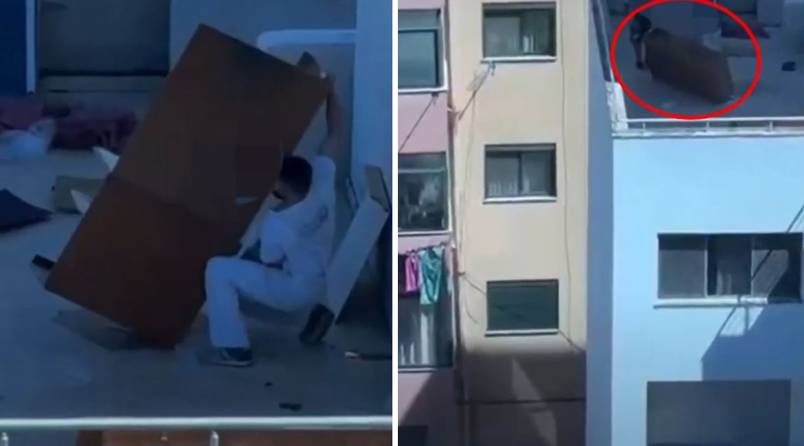 VIDEO  Të rinjtë hedhin mobiljet e vjetra dhe mbetjet nga ballkoni  reagon Balla  Turp  Duhet koordinim më i mirë mes të gjithë agjencive ligjzbatuese