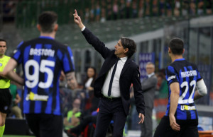 Inter Milan’s coach Simone Inzaghi reacts during the Italian serie A soccer match between Fc Inter  and Cagliari  at  Giuseppe Meazza stadium in Milan, 14 April 2024.
ANSA / MATTEO BAZZI