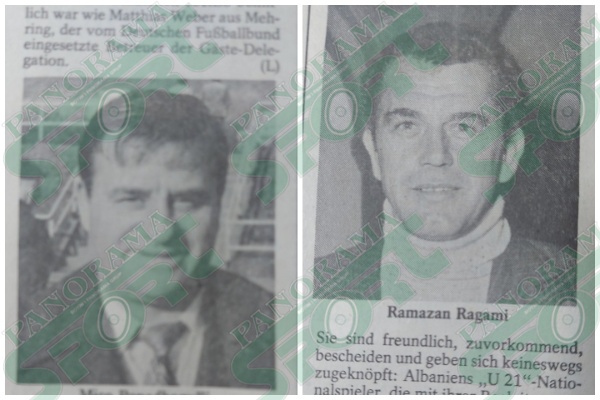 Trajneri Ramazan Rragami dhe përgjegjësi i ekipit Miço Papadhopulli në gazetën gjermane “Trierischer Volksfreund” një ditë para ndeshjes