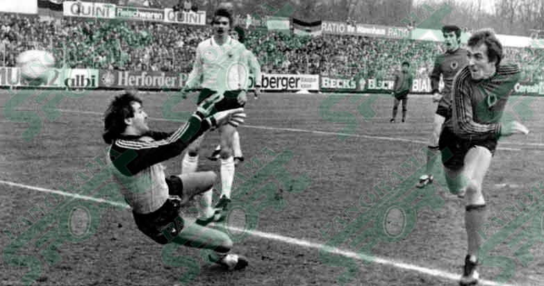 19 NËNTOR 1983. Trier. RF Gjermane - Shqipëria 1-1. Mirel Josa duke realizuar golin që çoi Shqipërinë në 8-en e Europës