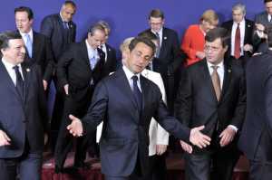 France's President Nicolas Sarkozy gestu