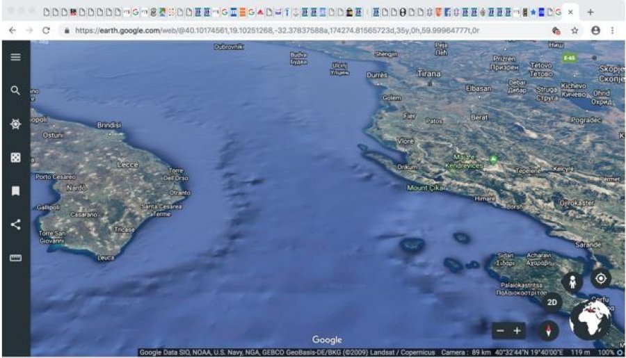 Pamje satelitore e hapësirëse tërësore detare në Detin Jon verior. Burimi, www.google.earth, tetor 2018