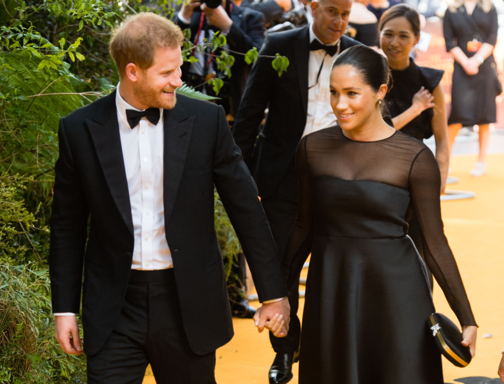 LONDON, ENGLAND - JULY 14: Prince Harry, Duke of Sussex and Meghan, Duchess of Sussex attend "The Lion King" European Premiere at Leicester Square on July 14, 2019 in London, England. (Photo by Samir Hussein/WireImage)