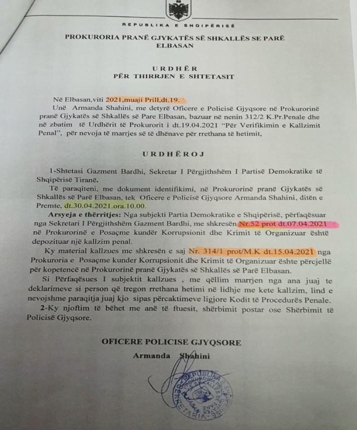 Letra prokuorit Elbasan