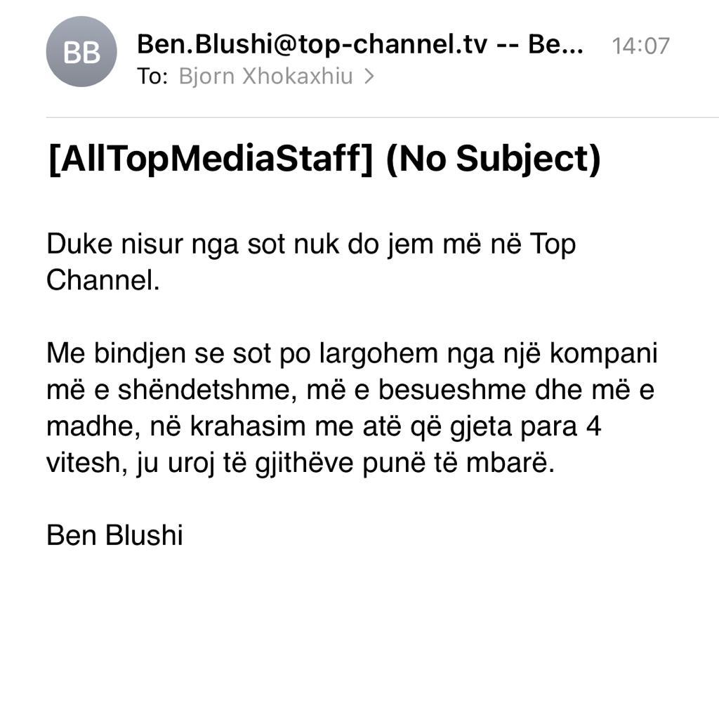 ben Blushi doreheqja nga top channel