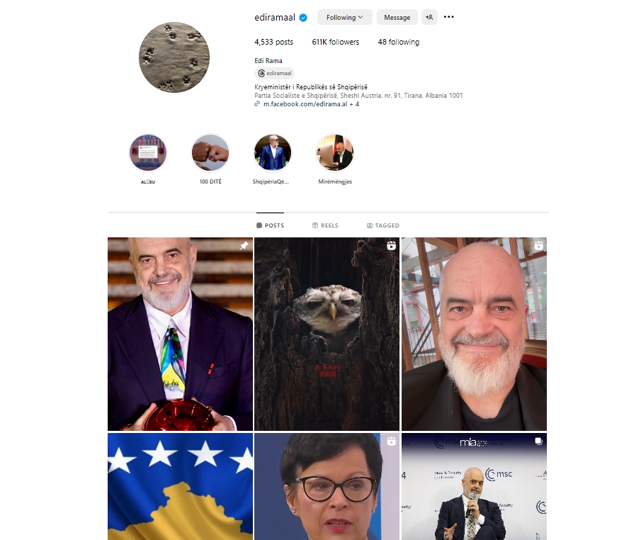 Profili i Edi Rames ne Instagram