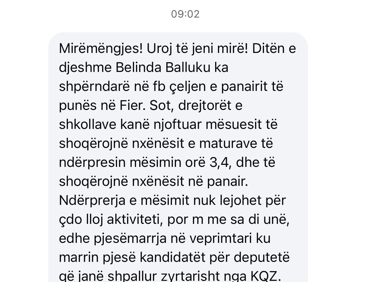 Mesazhi i publikuar nga Gazment Bardhi
