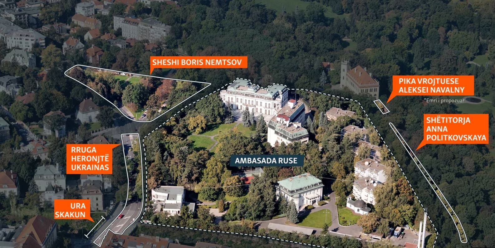 Zona ku gjendet Ambasada ruse në Pragë