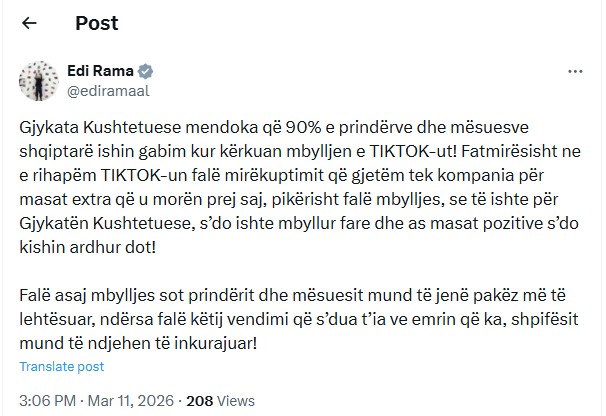 Postimi i Rames per TikTok