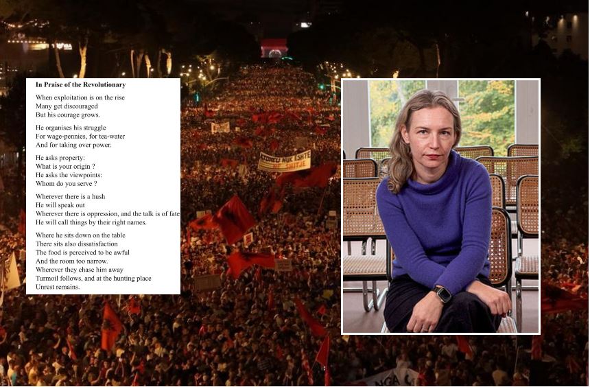 Mes protestave masive për largimin e Ramës  Lea Ypi ndan vargjet e Brehtit për revoltën popullore  Kur shfrytëzimi rritet  shtohet guximi