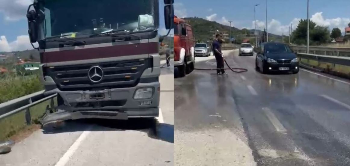 Aksident në aksin Peqin Elbasan  kamioni përplaset me mbrojtëset metalike të rrugës  zbulohet shkaku