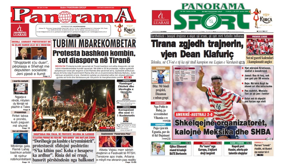 Lexoni faqen e parë të gazetës  Panorama  dhe  Panorama Sport 