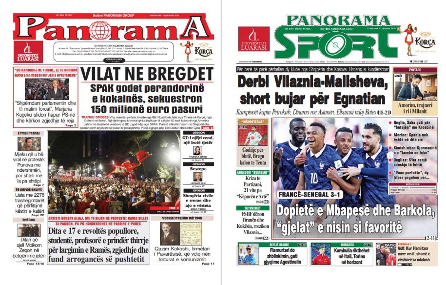 Lexoni faqen e parë të gazetës  Panorama  dhe  Panorama Sport 
