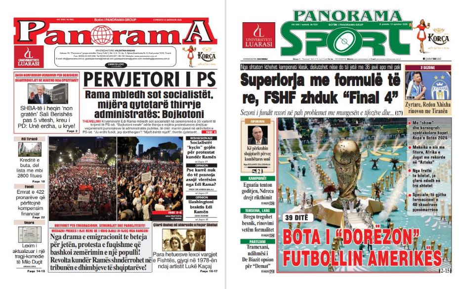 Lexoni faqen e parë të gazetës  Panorama  dhe  Panorama Sport 