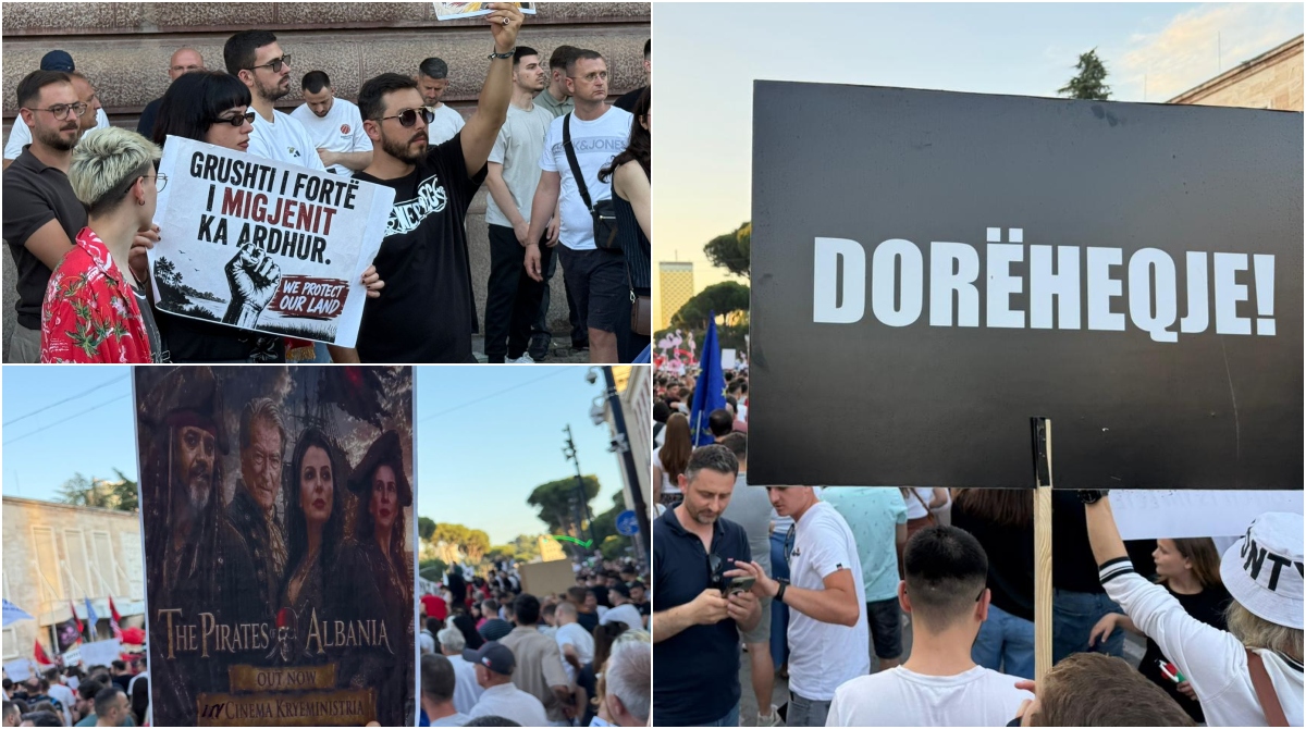 FOTO VIDEO   Grushti i fortë i Migjenit ka ardhur    Dorëheqje   Pankartat pikante nga protesta  Vdekje tradhtarëve  Albini i shqiptarëve