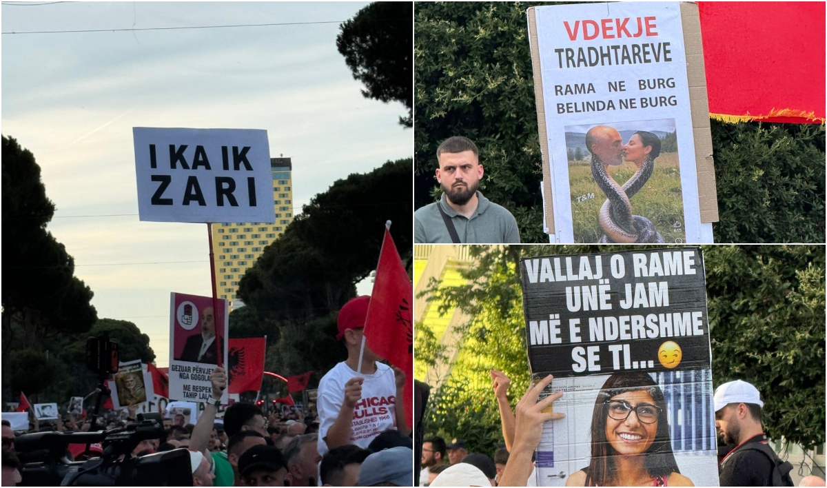 FOTOLAJM   Kim Jong Rama  i ka ik zari   Protesta e 15 për dorëheqjen e kryeministrit  pankartat ironike të qytetarëve  Rama n burg  Belinda n burg  Vdekje tradhtarëve